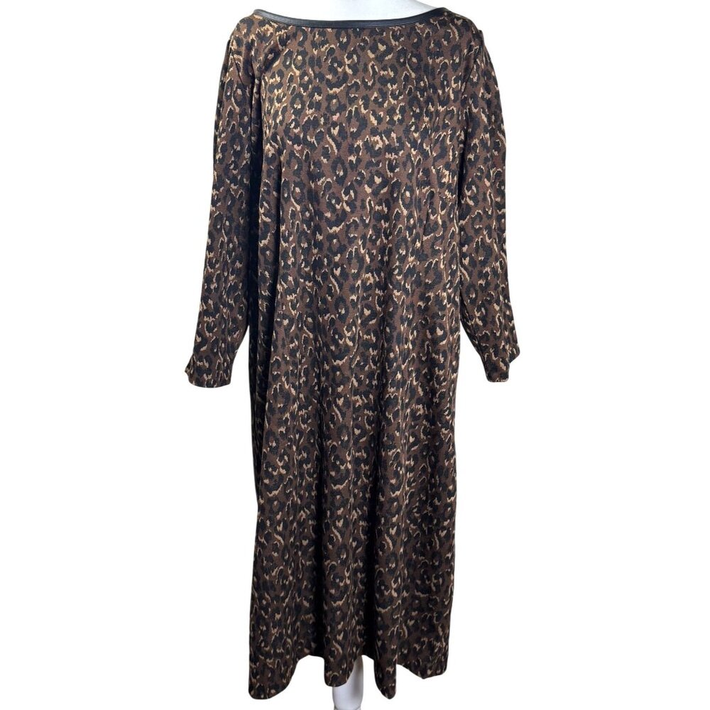 Talbots Womens Dress Size 16W Faux Leather A Line Brown Animal Print Leopard